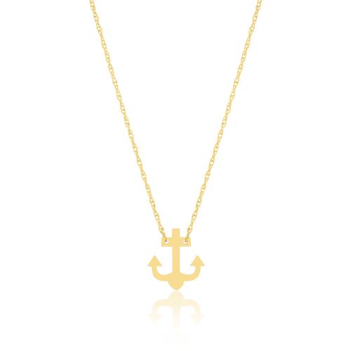 14K Yellow gold necklace, anchor.