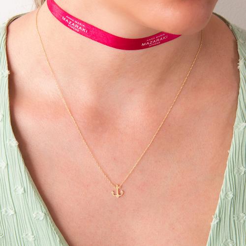 14K Yellow gold necklace, anchor.