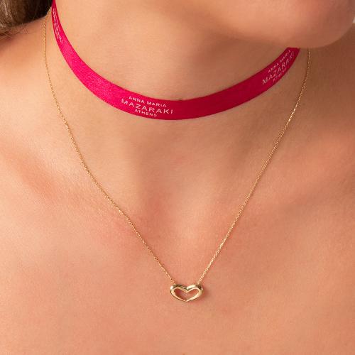 14K Yellow gold necklace, heart.