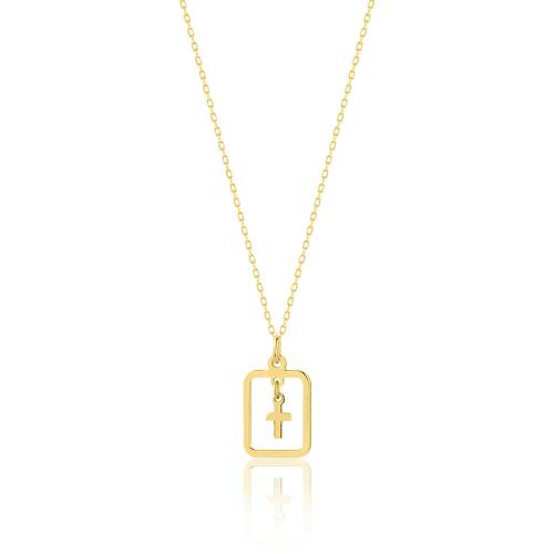 9K Yellow gold necklace, cross.