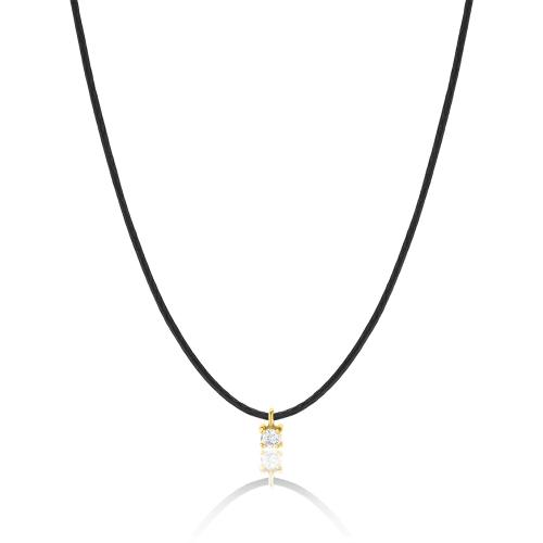 14K Yellow gold black cord necklace, solitaire with diamond 0.0035ct.