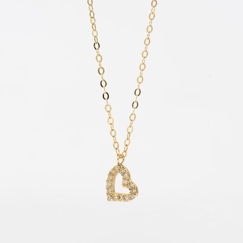 9K Yellow gold necklace, white cubic zirconia heart.