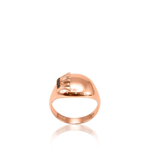 Δαχτυλίδι ροζ χρυσό Κ9, κορώνα και μαύρα ζιργκόν