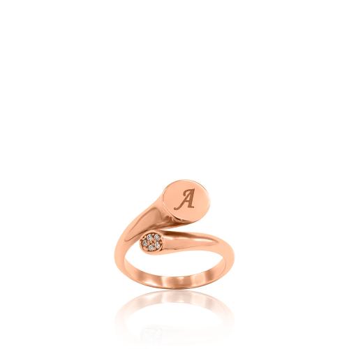 Δαχτυλίδι ροζ χρυσό Κ9, μονόγραμμα Α με λευκά ζιργκόν.