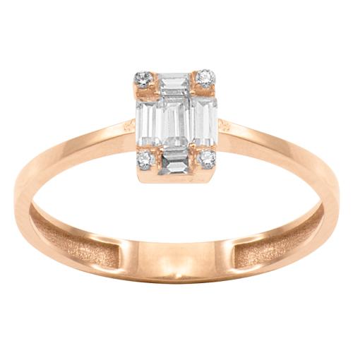 14K Rose gold ring, white cubic zirconia solitaire.
