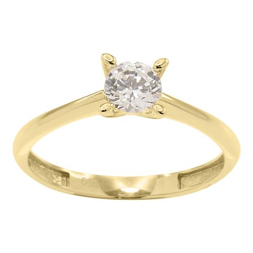 14K Yellow gold ring, white cubic zirconia solitaire 6mm.
