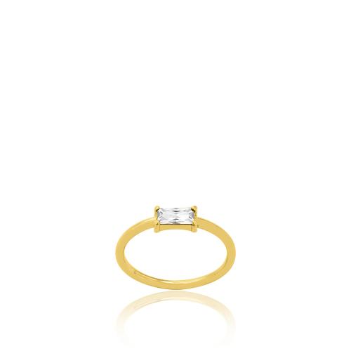 9K Yellow gold ring, white cubic zirconia.
