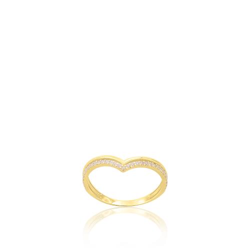9K Yellow gold double ring, white cubic zirconia.