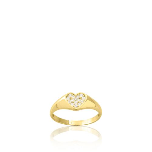Δαχτυλίδι κίτρινο χρυσό Κ9, καρδιά με λευκά ζιργκόν.
