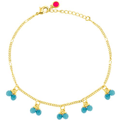 Yellow gold plated alloy bracelet, turquoise semi precious stones.