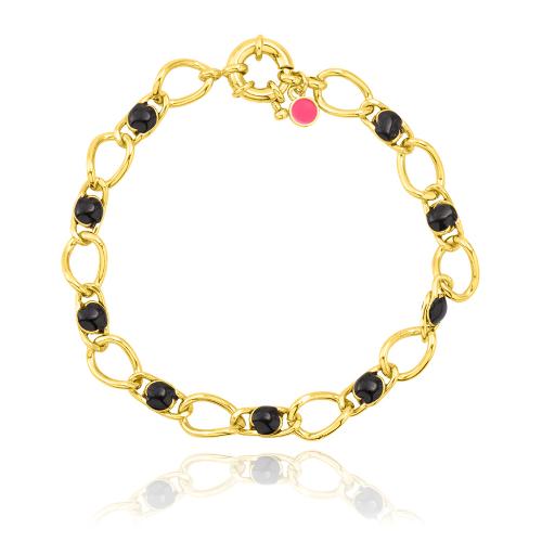 Yellow gold plated alloy bracelet,  black enamel chain.