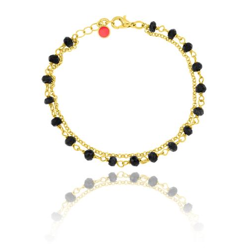 24Κ Yellow gold plated alloy rosary bracelet, black onyx.