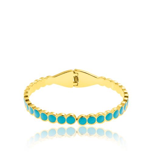 24Κ Yellow gold plated brass bracelet, turquoise enamel circles.