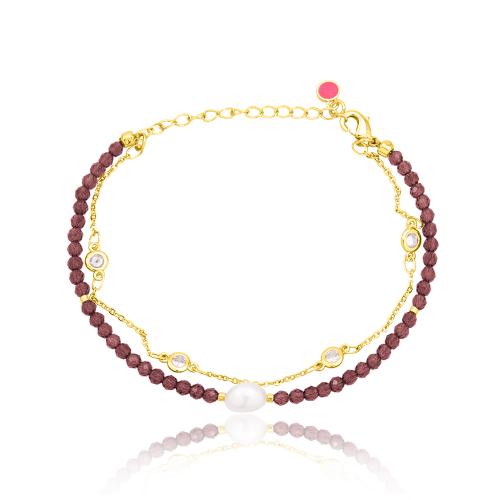 24Κ Yellow gold plated brass bracelet, purple semi precious stones and solitaires.