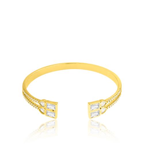 24Κ Yellow gold plated brass bracelet, white solitaires and white cubic zirconia.