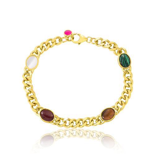 24Κ Yellow gold plated brass bracelet, multi color semi precious stones.
