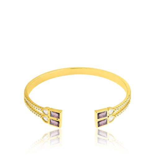 24Κ Yellow gold plated brass bracelet, brown solitaires and white cubic zirconia.