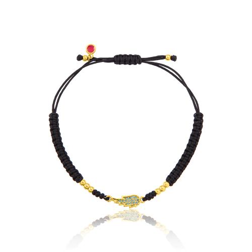 Black macrame bracelet, 24Κ Yellow gold plated brass, wing with turquoise cubic zirconia.