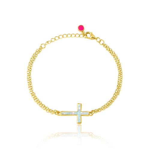 24Κ Yellow gold plated brass bracelet, cross.