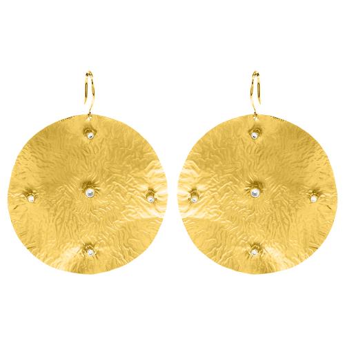 24Κ Yellow gold plated brass earrings, white cubic zirconia.