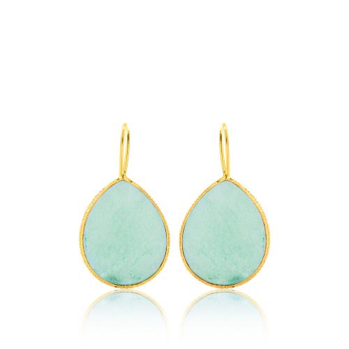24Κ Yellow gold plated brass earrings, light green semi precious stones.