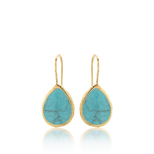 24Κ Yellow gold plated brass earrings, turquoise semi precious stones.