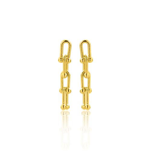 24Κ Yellow gold plated brass earrings, rectangle chain.