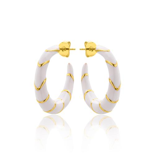 Yellow gold plated alloy hoops, white enamel.
