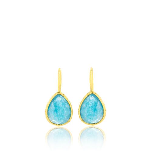 24Κ Yellow gold plated brass earrings, turquoise semi precious stones.
