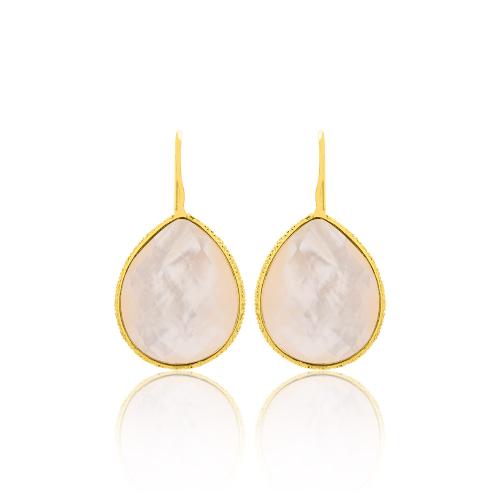 24Κ Yellow gold plated alloy earrings, white semi precious stones.