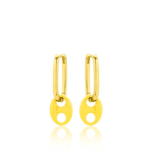 24Κ Yellow gold plated brass earrings, yellow enamel oval.