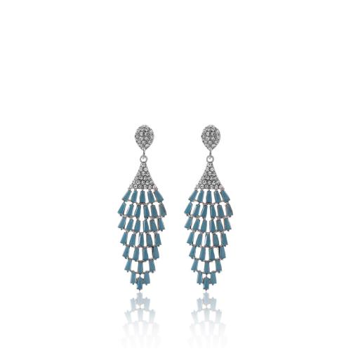 Rhodium plated brass earrings, turquoise semi precious stones and white cubic zirconia.