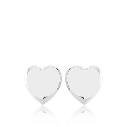 Σκουλαρίκια λευκός επιροδιωμένος ορείχαλκος, καρδιά.