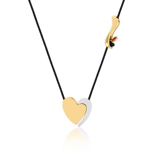 2024 Lucky charm necklace, black cord white and yellow gold plated alloy heart.