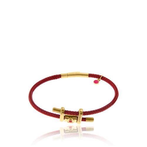 2024 Lucky charm red cord bracelet, yellow gold plated alloy cylinder.