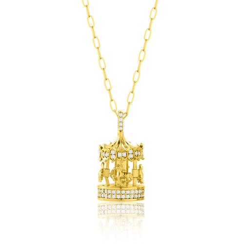 2024 Lucky charm 24Κ Yellow gold plated brass necklace, white cubic zirconia carousel.