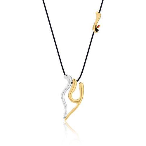 2024 Lucky charm necklace, black cord white and yellow gold plated alloy.