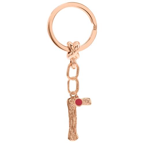 Rose gold plated brass key ring, wood effect monogramm Γ .
