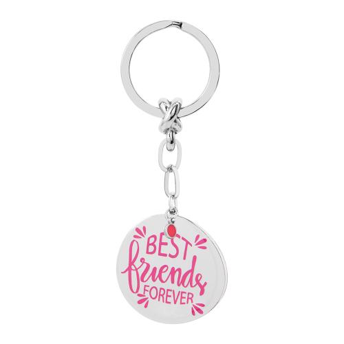 Rhodium plated brass key ring, ''Best friends forever''.