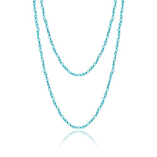 Turquoise rhodium plated brass rosary necklace, turquoise stones.