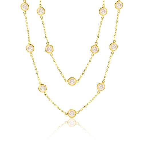 24Κ Yellow gold plated brass necklace, pearls chain.