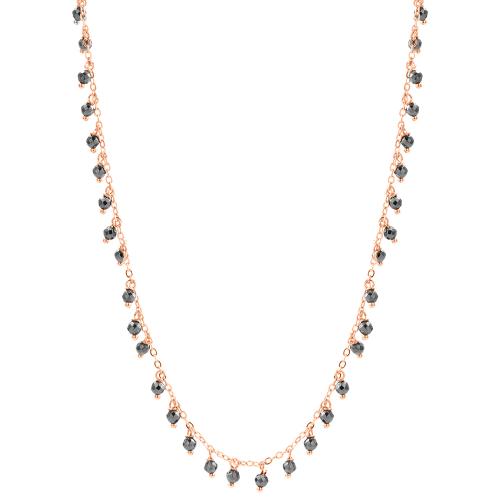 Rose gold plated brass necklace, grey semi precious stones.