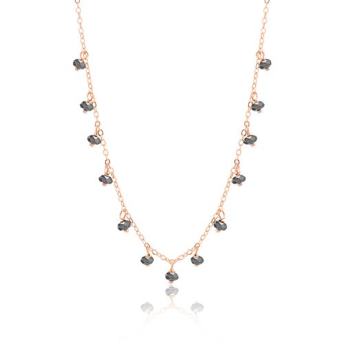 Rose gold plated brass necklace, grey semi precious stones.