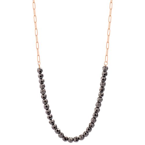 Rose gold plated alloy necklace, grey semi precious stones.