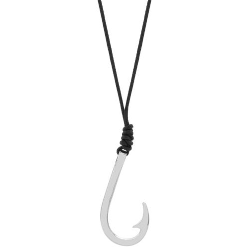 Black cord men's necklace, stainless steel hook and evil eye.