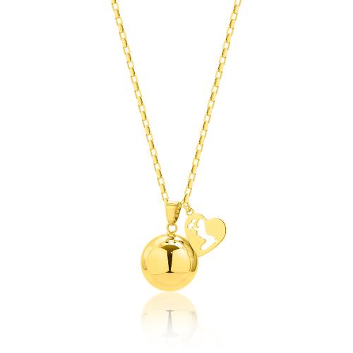 24Κ Yellow gold plated brass pregnancy necklace, ball and heart.