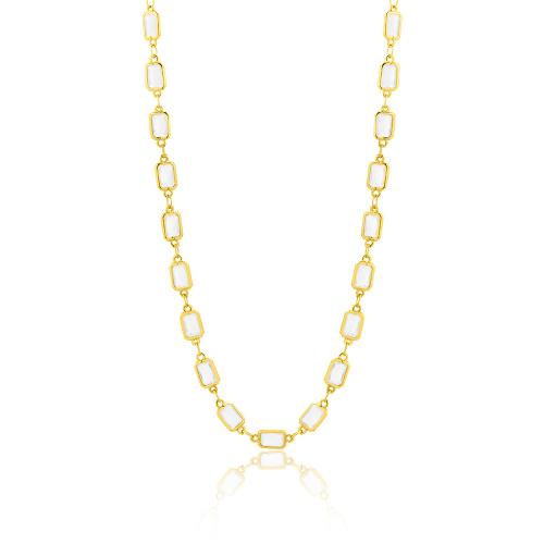 24Κ Yellow gold plated brass necklace, white solitaires.