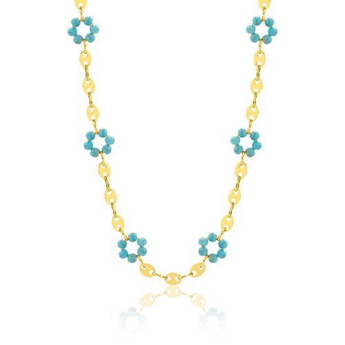 24Κ Yellow gold plated brass necklace, turquoise semi precious stones.