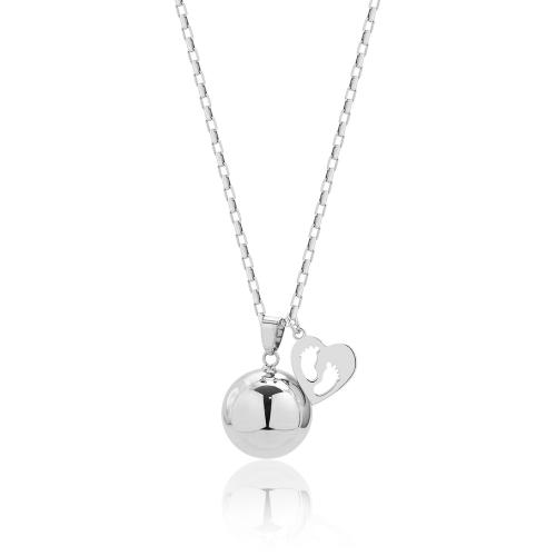 Rhodium plated brass pregnancy necklace, ball and heart.