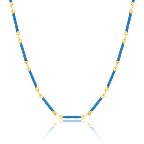 24Κ Yellow gold plated brass necklace, light blue enamel bars.